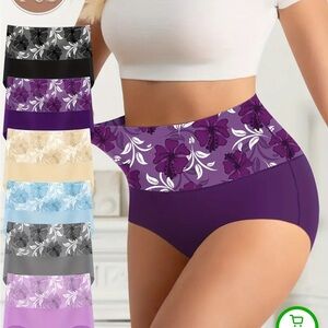 Floral High-Waist Shapewear Panties - Purple